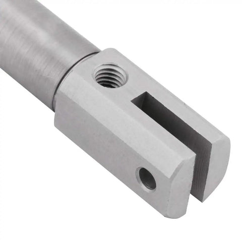 Close-up of stainless steel ten millimeter bore and hundred millimeter stroke double acting pneumatic air cylinder for mini automation projects