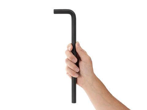 Hand holding 14 Millimeter Flat End Hex L Key With High Leverage For Extra Torque And Easy Turn Precision Machined With Tight Tolerances.