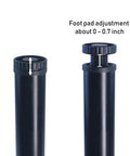 Close-up of Adjustable 28 Inch Metal Desk Legs Set Of 4 In Heavy Duty Black Finish, showing foot pad height adjustment about 0.7 inch.