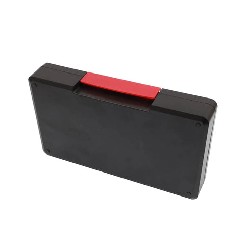Real Deal Woodworking Inch Setup Blocks For Table Saw Router Adjustment With Battle Ready Aluminum Height Gauges And Crisp Etched Sizes In Sleek Black box with red handle.