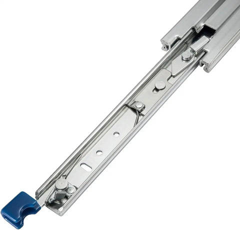 Straight Up Heavy Duty Drawer Slides One Pair With Reinforced Lock 500 Lbs showing full extension metal rail mechanism close-up.
