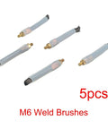 Five Pack M6 Welding Brushes For Seam Bead Cleaning And Joint Prep With Tough Carbon Fiber Conductive Heads and Silicone Sleeve