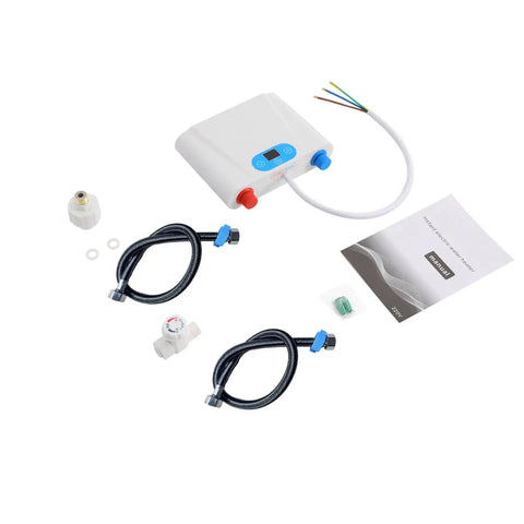 Built Different Under Sink Instant Water Boiler And Tankless Electric Heater Crafted From Rugged Stainless Steel For Quick As Lightning Hot Water Delivery In Home Or Office Setups with installation components.