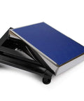 Hassle Free Heavy Duty Digital Floor Scale Waterproof Bench Platform Built Tough For Luggage Postal Shipping Foldable Design Tracks Body Composition With Kilo Pound Ounce Display Ready For Your Shop, showing the blue tempered glass deck and black frame.