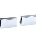 Six Pack 1.6 Inch Glass Finger Edge Pull Clips for Window Display Cabinets Polished Chrome Finish side view of two clips