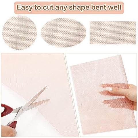Heavy Duty Pure Copper Mesh Sheet 9.8 By 9.8 Inch 200 Mesh shown being cut and shaped for crafts and DIY projects