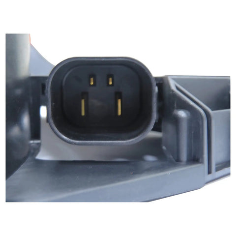 Close-up of Heavy Duty BMW Cooling Fan Assembly wiring connector, featuring 3 prongs for direct fit OE replacement.