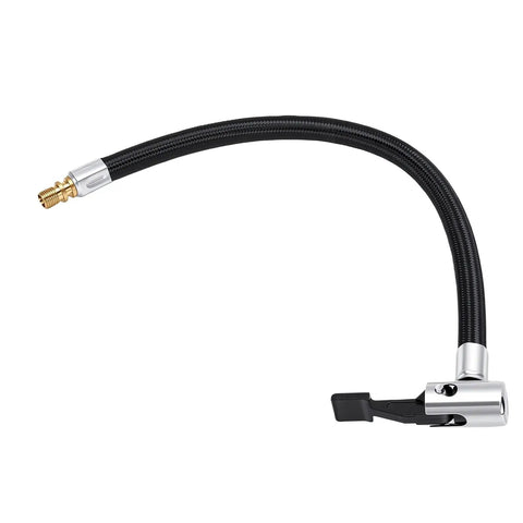 Heavy Duty Tire Inflator Extension Tube Self Locking Air Chuck 30 Cm Flexible Hose Extender, braided black hose