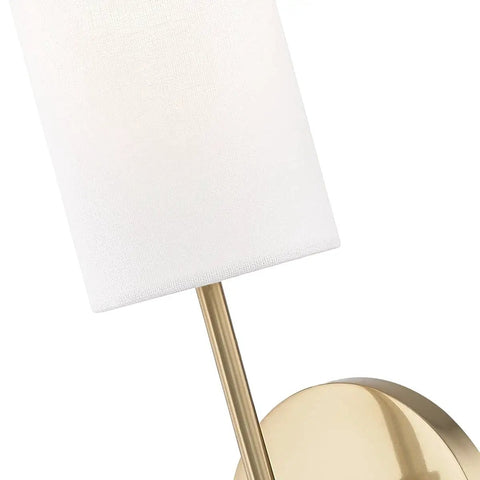 Close-up of Olivia Wall Sconce in Aged Brass Finish, 4.75 Inch Wide by 18.75 Inch High, modern rustic lighting detail