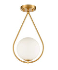 Industrial Mid Century Modern Brass Semi Flush Mount Ceiling Light With Opal Milk Glass Globe Fixture For Living Room Hallway Or Dining Area Retro Industrial Vibe