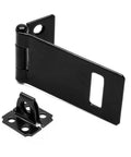 Heavy Duty 2 Inch Padlock Hasps 4 Pack Black Iron Door Slide Latch Lock Set Rust Proof Steel Security Bolts For Gates And Sheds close-up view of latch and hasp components.