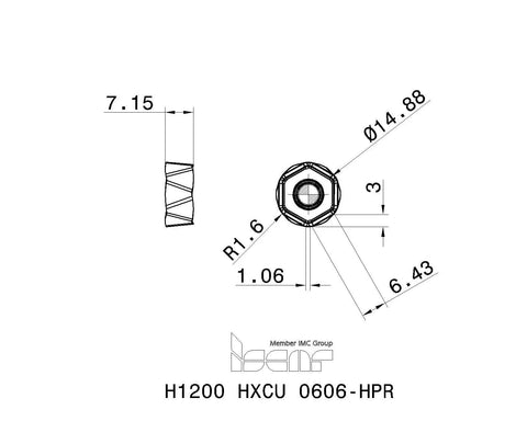 Technical drawing of Pro Grade H1200 HXCU 0606 HPR IC830 AlTiN and TiN coated carbide inserts set 10 pieces NS0288BL5