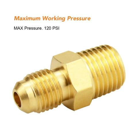 Close-up of Six Pack Brass Half Union Coupler Adapter For Plumbing And Gas Lines One Quarter Inch Flare To NPT Male Nipple