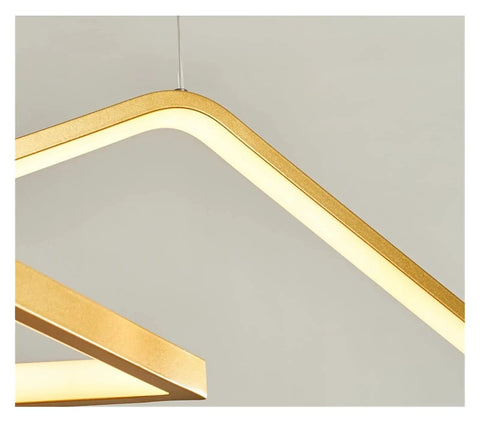 Close-up of Minimalist Modern LED Pendant Lights for Living Room Dining Table LED Pendant Lamp for Home Shops Office Use (Colour: BlackColdWhite Size: L100 cm) (Gold Dimmable Light Bulb L100 cm) with smooth gold finish and soft light strip.