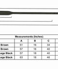 Diagram of Stability Plus Wide Body English Stirrup Leathers For Jumpers And Dressage, Premium Calfskin, Black, Size 60 measurements