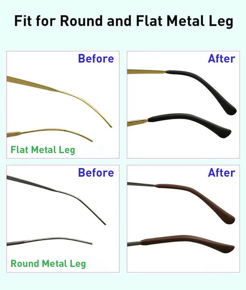 Grippy Anti Slip Silicone Eyeglass End Tips 8 Pairs Replacement Temple Tips for Thin Metal Frames Before and After View