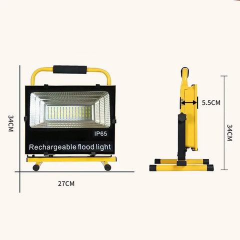 Rechargeable Led Floodlight, Bright Bulb Waterproof Work Lights,126 Le, 34cm portable floodlight with yellow handle and adjustable stand.