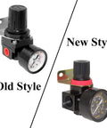 Old and new style 3/8 NPT Air Compressor Regulator Combo with Manual Drain and Bracket PSI Gauge shown
