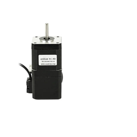 Hanpose 42HS48-YC-PD NEMA17 stepper motor, side view, silver shaft, black housing