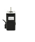 Stepper motor, black NEMA17, front view with silver mounting face and protruding shaft; label 42HS48-YC-PD.