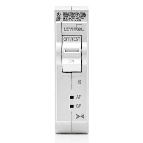 Front view of Smart 15A 1-Pole AFCI GFCI Plug-On Breaker With Hydraulic Magnetic Trip 120V White LB115-DS