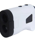 Heavy Duty Binocular Rangefinder With Built In Slope Correction Mode And Laser Distance Meter Delivers Dead Nuts Accurate Yardages Out To Six Hundred Meters For Archers And Hunters Featuring Quick Pinhole Sensors Plus Six Power Optics, white casing with dual lenses.