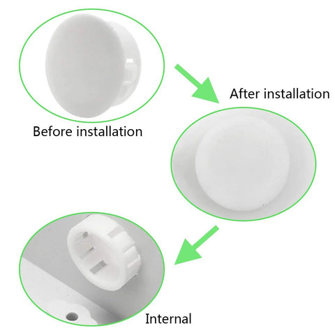 White 13mm Hole Caps And Hole Plugs 30 Pack For Panel End Caps And Tubing Posts Flush Mount Snap In Covers installation stages