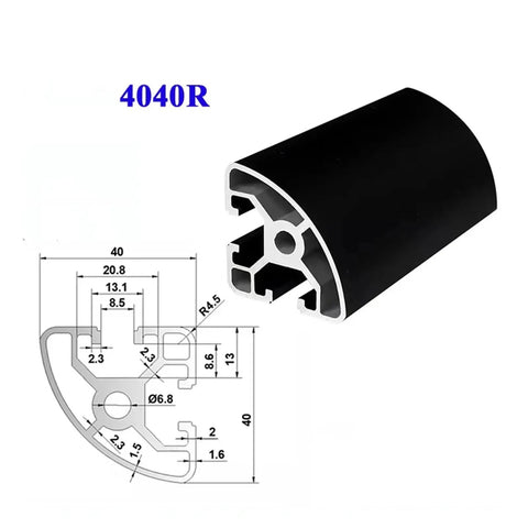 Kick Ass 4040R Aluminum Profile Arc Extrusion For 3D Printer Rigs And Assembly Workbenches With Sleek Anodized Black Finish 320mm profile with dimensions