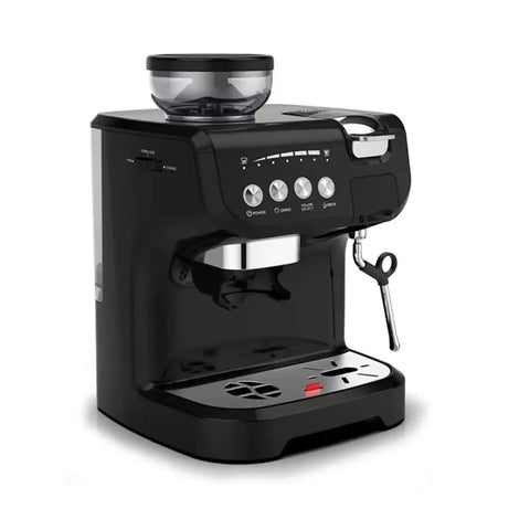 No Sweat 19 Bar Espresso Machine For Capsules Or Ground Beans Serves Up Rich Crema Multi Function Coffee Maker on countertop, black.