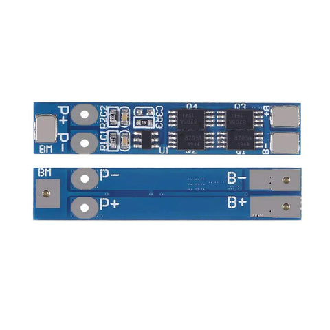Rock Solid 2S BMS Protection Board For 7.4V 8.4V Lithium Ion Batteries, 2-layer PCB, compact design for DIY mods and solar light fixes.