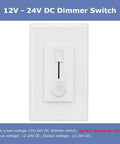 Hassle Free 12 24V DC Dimmer Switch For Single Color LED Strip Lights With Slick Vertical Slider Wall Mount Panel, white plate detail.