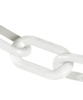 Close-up of Heavy Duty White Plastic Barrier Chain For Crowd Control And Line Forming 100 Foot Durable Visual Fence link.