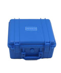 Pro Grade Digital Leeb Hardness Tester case in blue, durable design for portable gauging of steel and metal alloys.