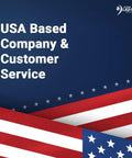 USA based company and customer service banner with American flag design.