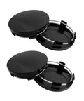 Crisp Black 4 Pack Wheel Hub Center Caps With Snug Snap Fit Tough Abs Shell And Clean Rim Covers To Level Up Your Whip For Most Cars And Provide Heavy Duty Automotive Protection showing two caps with snap fit design.