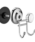 Powerful Vacuum Suction Cup Hooks for Shower and Bathroom on Flat Smooth Surfaces showing black base and chrome double hooks