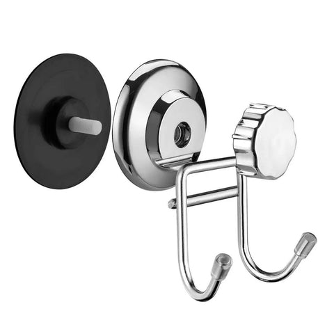 Powerful Vacuum Suction Cup Hooks for Shower and Bathroom on Flat Smooth Surfaces showing black base and chrome double hooks