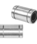 Two silver LM8UU linear bearings with metal housings and 8mm bore