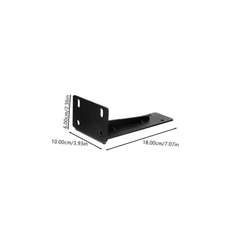 Metal L shelf bracket in matte black, measures 18cm x 10cm, cold rolled steel, for heavy-duty desktop support.