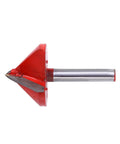 1/4 Inch Shank V Groove Router Bit With Double Carbide Edges for clean 90 degree chamfers on wood and acrylic projects.