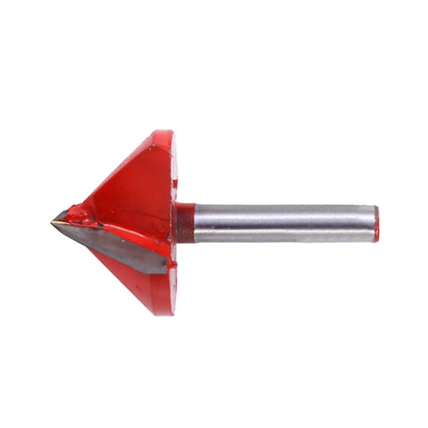 1/4 Inch Shank V Groove Router Bit With Double Carbide Edges for clean 90 degree chamfers on wood and acrylic projects.