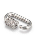 Single silver screw carabiner with brass micro pave cubic zirconia, part of Five Silver Screw Carabiner Lock Charms Set For Jewelry Making.