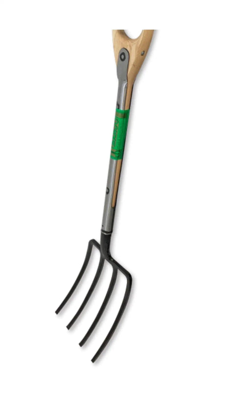 Deep Dish Banjo Plantation Fork With Solid Forged Carbon Steel Head Five Rivet Ash Handle Integral Wooden Hilt Powder Coated Head For Rust And Scratches BS3388 Load Tested Heavy Duty Garden Tiller For Tough Lifts Be A Real Beast