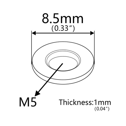 8.5mm outer diameter M5 washer with 1mm thickness, part of Badass Grade 5 Titanium Flat Washers For M5 Metric Bolts With Burnt Blue Finish 10 Pack.
