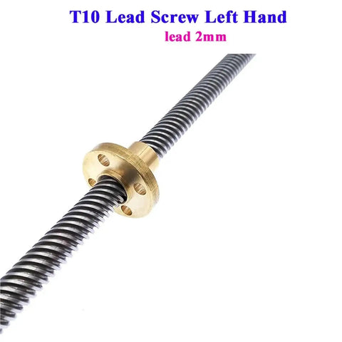 T10 Left Hand Lead Screw With 2mm Pitch Built Damn Tough Out Of 304 Stainless Steel Hooked Up To An Awesome Brass Flange Nut For Gnarly Smooth Linear Motion On Your Next 3D Printer Project At 900mm