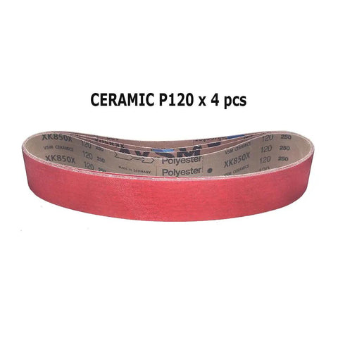 Heavy Duty 10 X 2 Inch Ceramic Cone Sanding Belts P120 Grit Expander Wheel Sleeves Four Pack view of ceramic sanding belt.