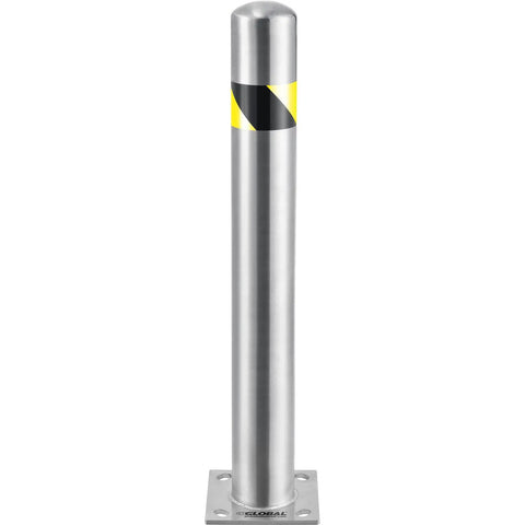 Rock Solid Surface Mount Safety Bollard Standing 36 Inches High Packed With Genuine Type 304 Stainless Steel To Stop Reckless Drivers And Protect Doorways with smooth polished finish.