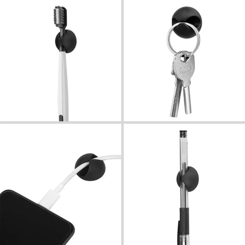 12-Pack Black Adhesive Cable Clips For Cord Management And Wire Organization holding toothbrush, keys, cable, pen