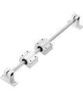 Two Pack Heavy Duty 8mm By 350mm Linear Motion Rail Kit With SCS8UU Bearings And SK8 Rail Supports For CNC Machines And 3D Printers Smooth Glide For Precise Motion Silver, side view of silver linear rail with bearings and supports