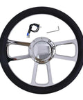 13.8 Inch Racing Steering Wheel With 6 Bolt Mount JDM Style Red Grooved Spokes And Horn Button Durable PU Grip For Racing Simulators